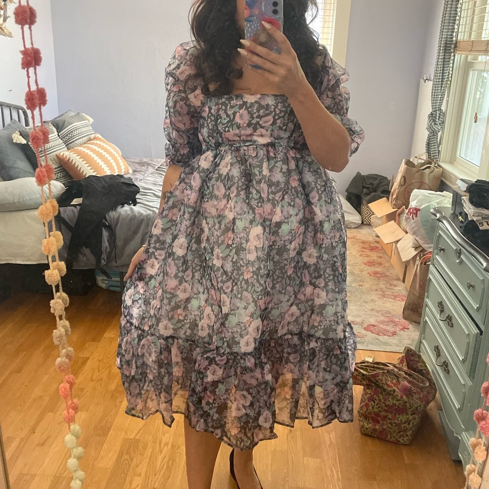 Floral Puff Dress - M (selkie dupe)